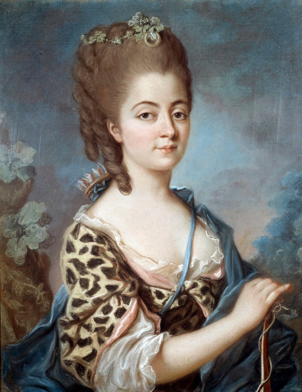 Porträtt av Marie Aurora av Sachsen (1748-1821) mormor till författaren George Sand Målning av den franska skolan på 1700-talet. av French School