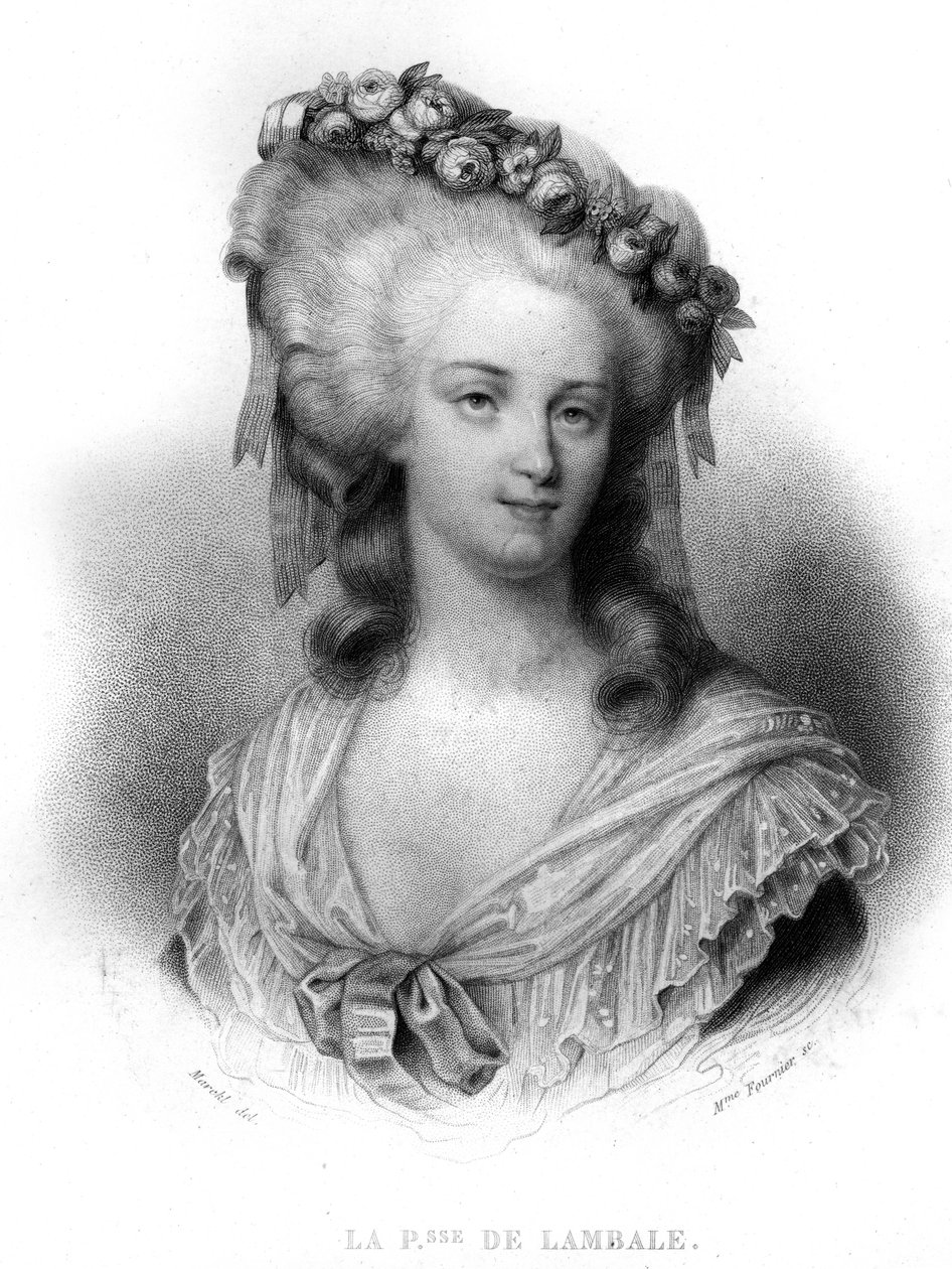 Porträtt av Marie Therese av Savoie Carignan (1749-1792), prinsessan av Lamballe - i "" Revolution francaise"" av Thiers. 1800-talet av French School