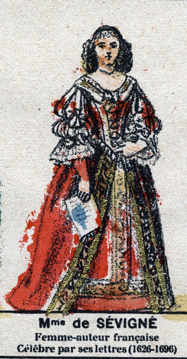 Porträtt av Marie de Rabutin-Chantal (Rabutin Chantal), markisin av Sevigne känd som Madame de Sevigne (1626-1696). I "" Galeriede Kings and Queens of France och berömda karaktärer från 1643 till 1895"" Bild av epinal. av French School