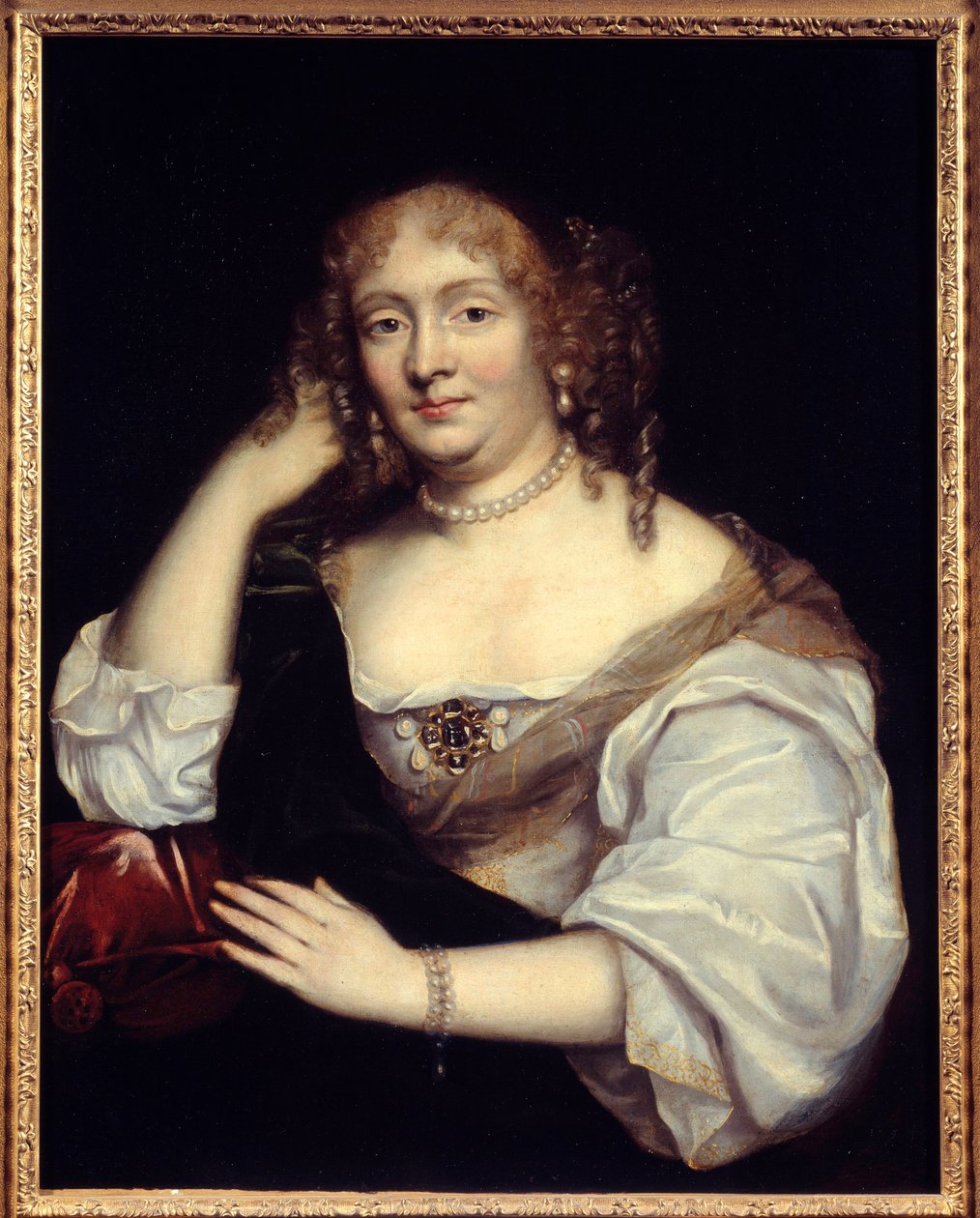 Porträtt av Marie de Rabutin-Chantal (Rabutin Chantal), markisin av Sevigne känd som Madame de Sevigne (1626-1696), bokstäverkvinna Målning av den franska skolan. 1600-talets sön. 0,81 x 0,65 m av French School