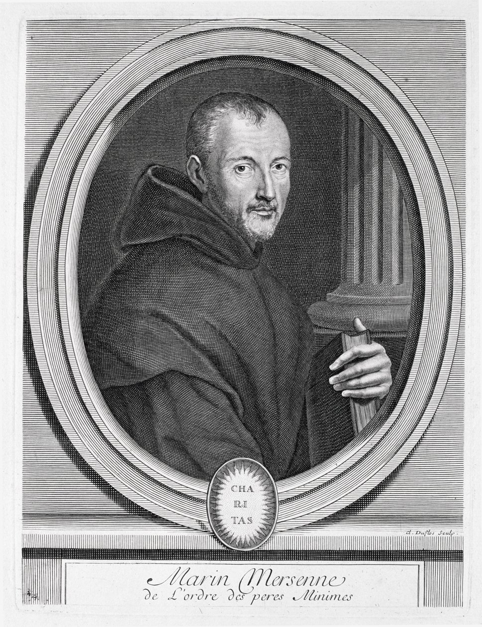 Porträtt av Marin Mersenne (1588-1648) graverad av Duflos av French School