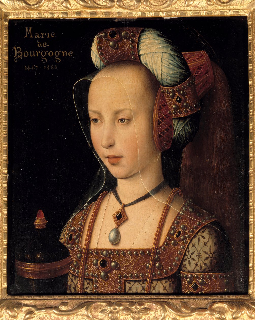 Porträtt av Maria av Bourgogne (1457-1482), hertiginna och grevinna av Bourgogne av French School