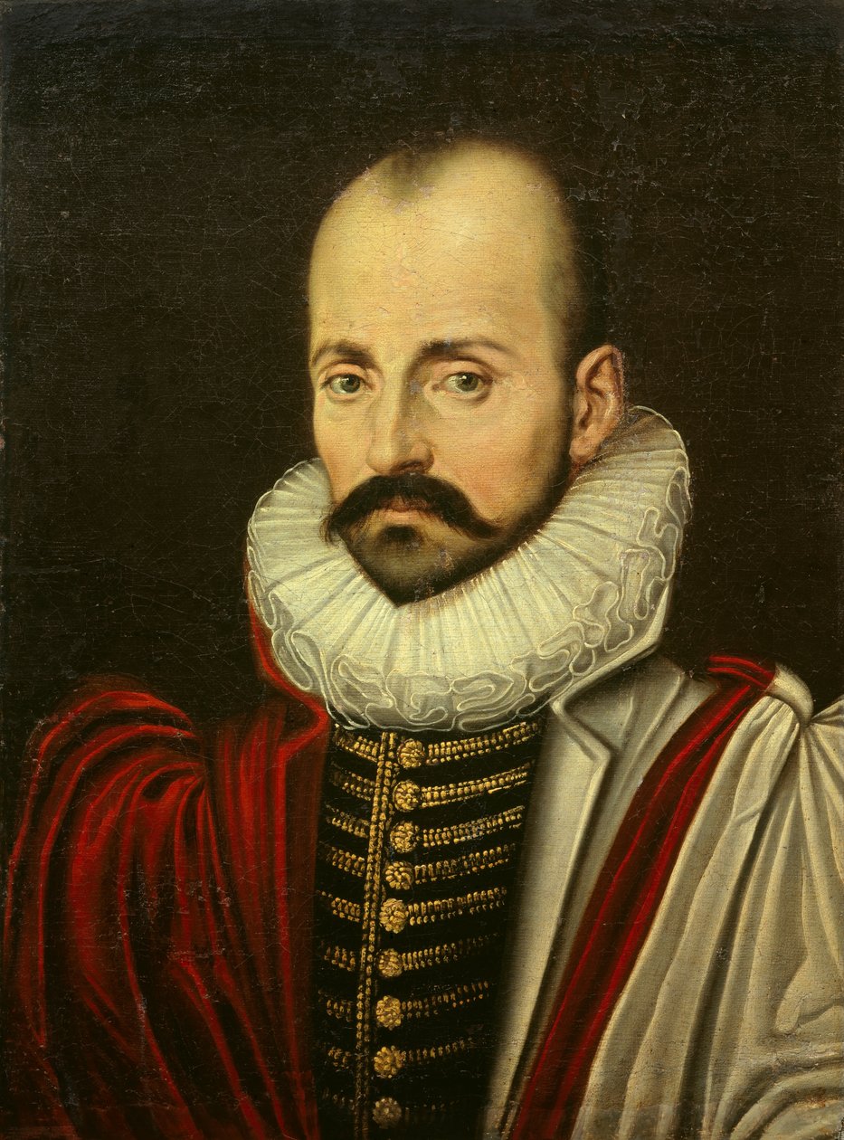 Porträtt av Michel Eyquem de Montaigne (1533-1592), fransk humanistisk filosof. Målning av den franska skolan från 1600-talets första kvartal. Dim 0,70 x 0,52 m av French School