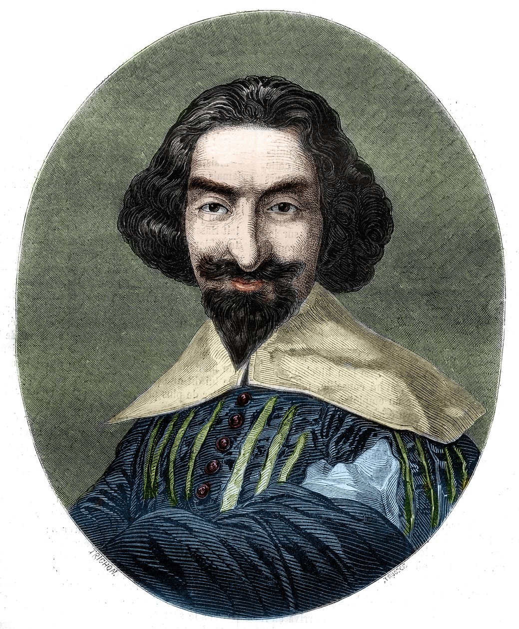 Porträtt av Miguel de Cervantes Saavedra (1547-1616), spansk författare. Gravyr från 1852 från målningen av Velasquez. av French School