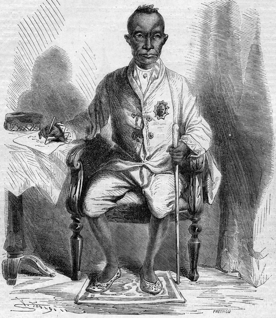 Porträtt av Mongkut (Rama IV eller Phrachomklao) (1804-1868), kung av Siam (idag, Thailand). Gravyr i "" Le Monde Illustré"" nr 222 av 13 juli 1861. av French School