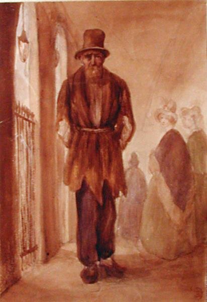 Porträtt av Monsieur Chodruc-Duclos (1780-1842) vid Palais Royal, ca 1820 (bläck och tvätt på papper) av French School
