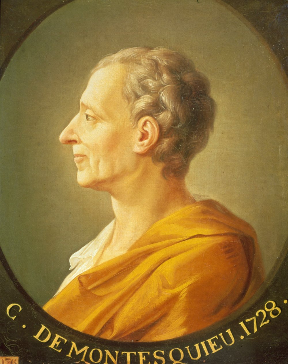 Porträtt av Montesquieu (1689 - 1755) i medaljong av French School