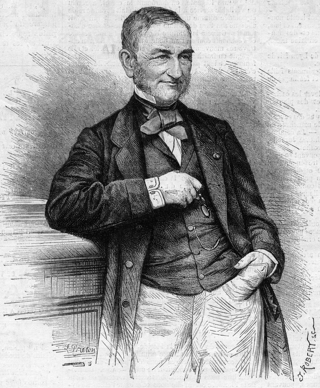 Porträtt av Moreau Chaslon (Moreau-Chaslon), ordförande för styrelsen för Compagnie Generale des Omnibus (CGO). 1800-talet. Gravyr i "" Le Monde Illustré"" nr 660 av 4 december 1869. av French School