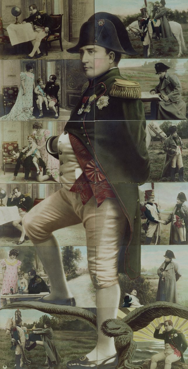 Porträtt av Napoleon Bonaparte (1769-1821) och scener från hans liv, 1800- och 1900-talet (färgad bild) av French School