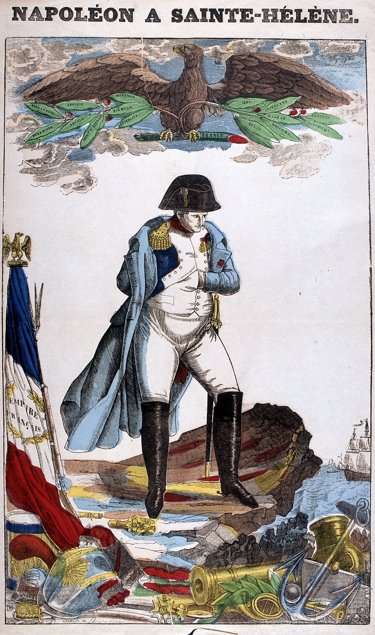 Porträtt av Napoleon Bonaparte i St. Helena. Bild på Epinal av French School