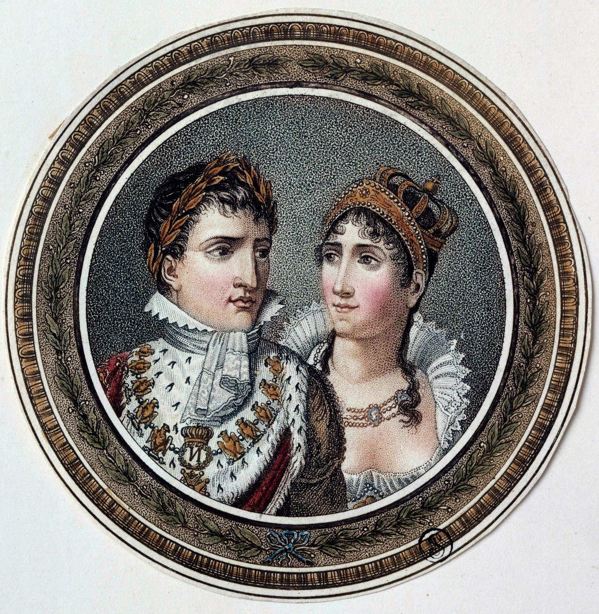 Porträtt av Napoleon I (1769-1821) och Josephine de Beauharnais (1763-1814) Målning på lock av godis. 1800-talet av French School