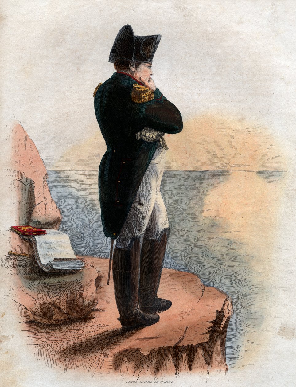 Porträtt av Napoleon I (1769-1821) på ön St Helena. av French School