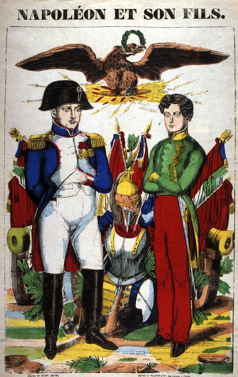 Porträtt av Napoleon I och hans son, Napoleon II. Bild på Epinal av French School