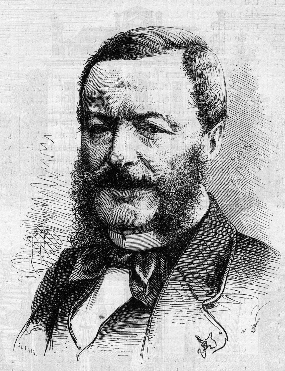 Porträtt av Nestor Roqueplan (1804-1870), författare, journalist och administratör av franska teatrar. Gravyr i "" Le Monde Illustré"" nr 681 den 30 april av French School