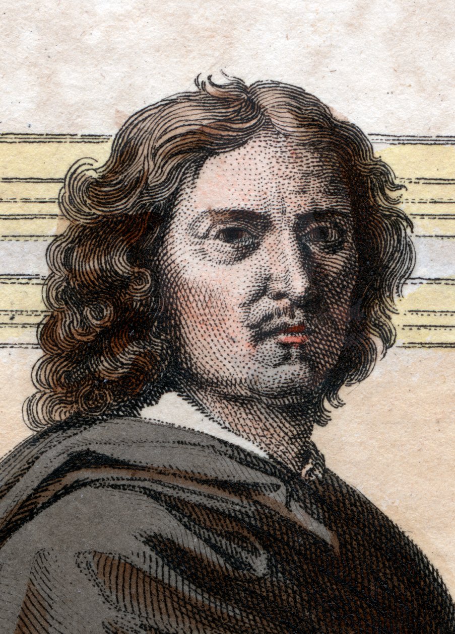 Porträtt av Nicolas Poussin (1594-1665), fransk målare. av French School