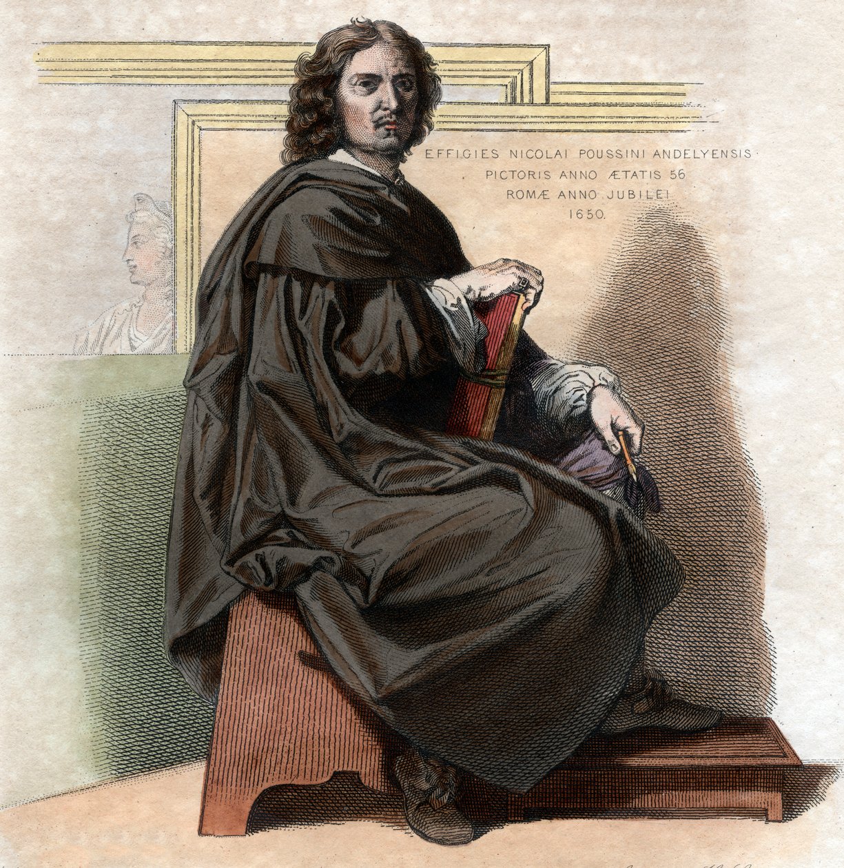 Porträtt av Nicolas Poussin (1594-1665), fransk målare. av French School
