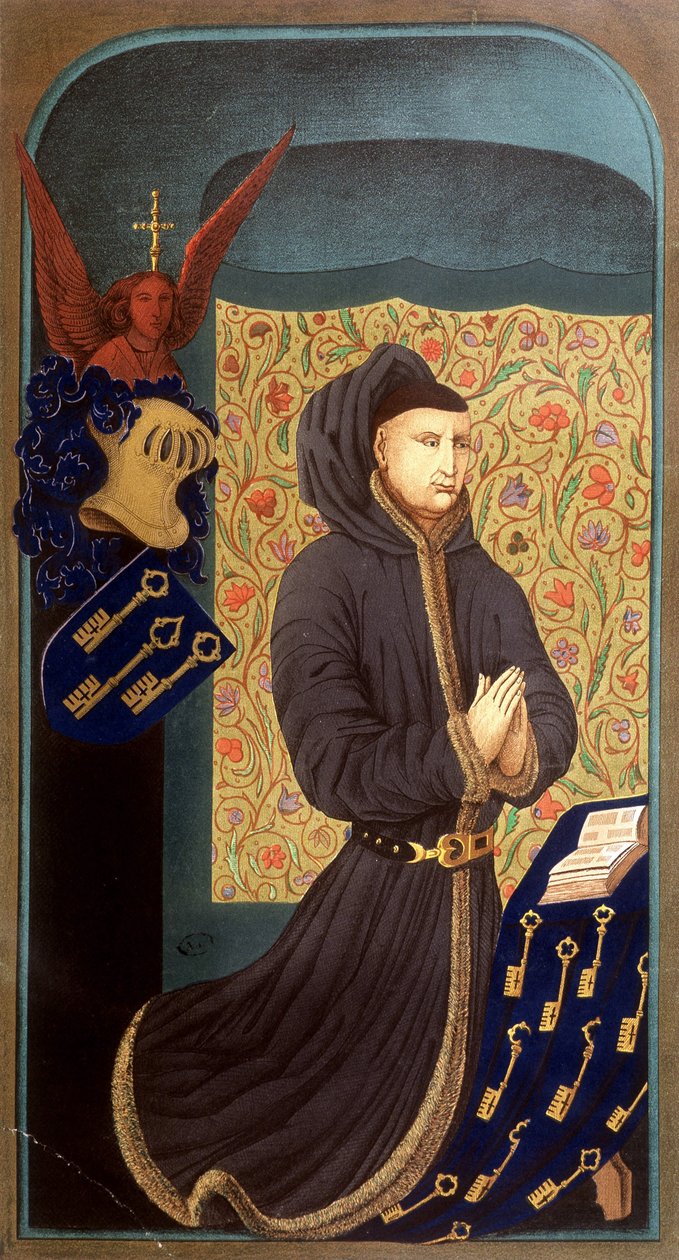 Porträtt av Nicolas Rolin, Bourgognes kansler under Philippe Le Bon och grundare av sjukhuset i Beaune av French School