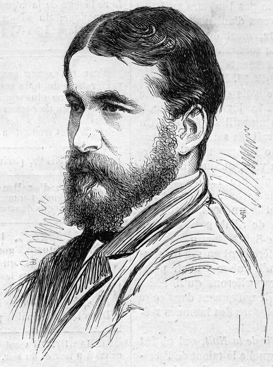 Porträtt av Norman Lockyer (1836-1920), engelsk astronom, avsändare av en metod för att observera solutsprång. Gravyr i "" Le Monde Illustré"" nr 911 den 26 september av French School