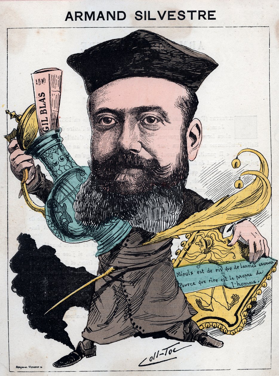 Porträtt av Paul Armand (Paul-Armand) Silvestre (1837-1901), fransk poet - tecknad av andra (Collignon och Tocqueville) i "" Les Hommes d
