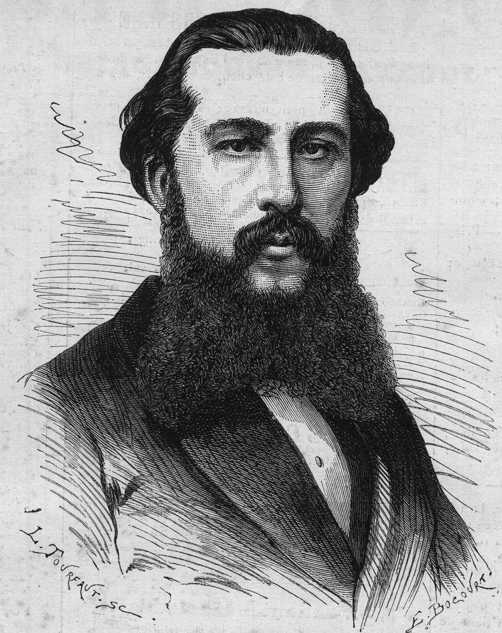 Porträtt av Paul Soleillet (1842-1886), fransk upptäcktsresande. Gravyr i "" Le Monde Illustré"" nr 1118 av 31 augusti 1878. av French School