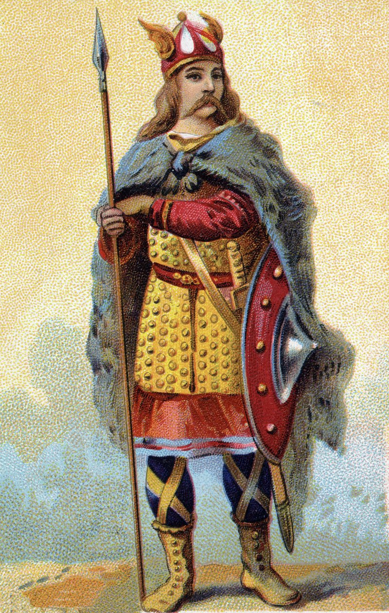 Porträtt av Pharamond (eller Pharamun eller Faramund eller Paramund), kung av Salian Francs (regering mellan 420-428). Kromolitografi omkring 1890. av French School