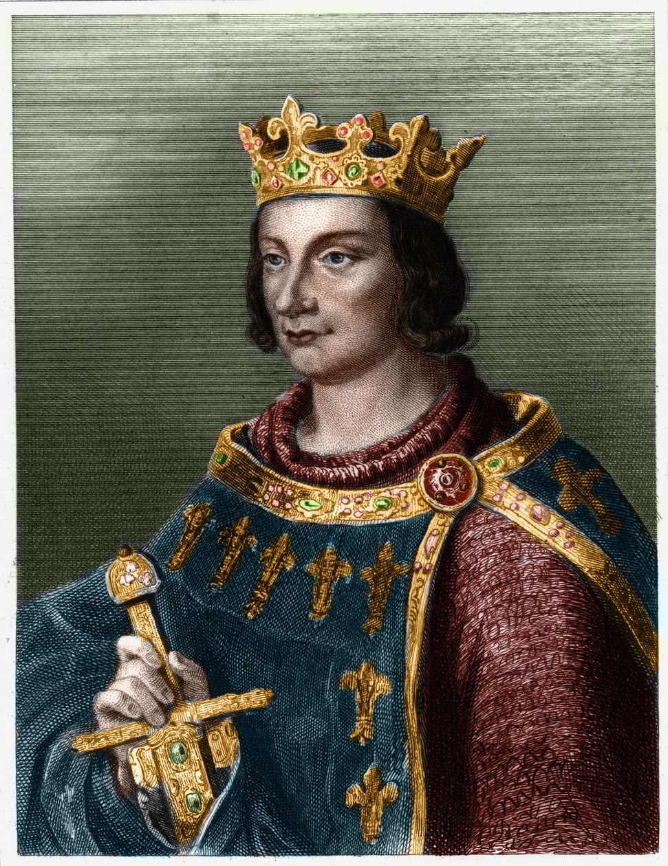 Porträtt av Filip III av Frankrike, känd som Philippe le Hardi (1245-1285) (kapeternas dynasti).- i "" Histoire des Francais"" av Lavallee, gravyr, sd. av French School