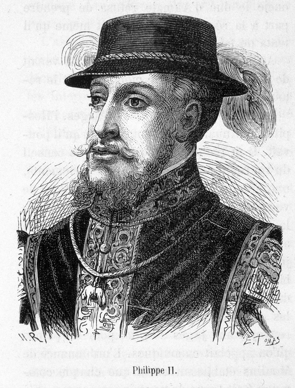 Porträtt av Philip II (Philippe-Auguste) - i "" History of France "" av Henri Martin av French School
