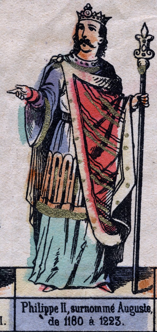 Porträtt av Filip II av Frankrike, känd som Philippe Auguste (1165-1223) (kapeternas dynasti). Illustration sent 1800-tal. av French School