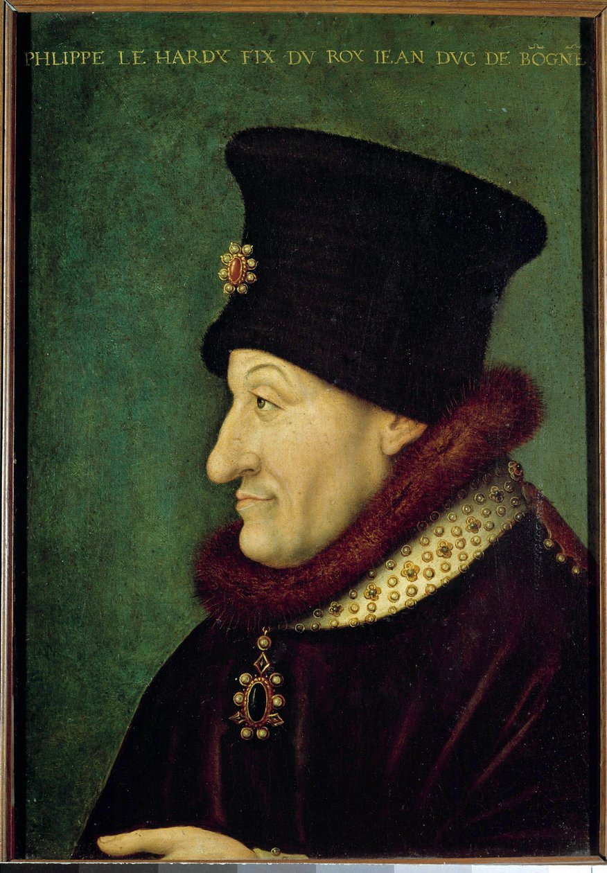 Porträtt av Filip II the Hardi (1342-1404) hertig av Bourgogne 1363 Målning av den franska skolan. 1500-talet. Sol 0,42x0,29 m av French School