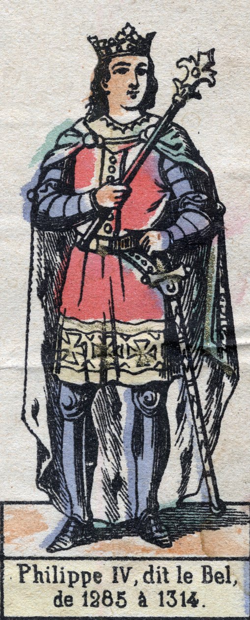 Porträtt av Filip IV av Frankrike, känd som Filip Bel (1268-1314) (kapeternas dynasti). Illustration sent 1800-tal. av French School
