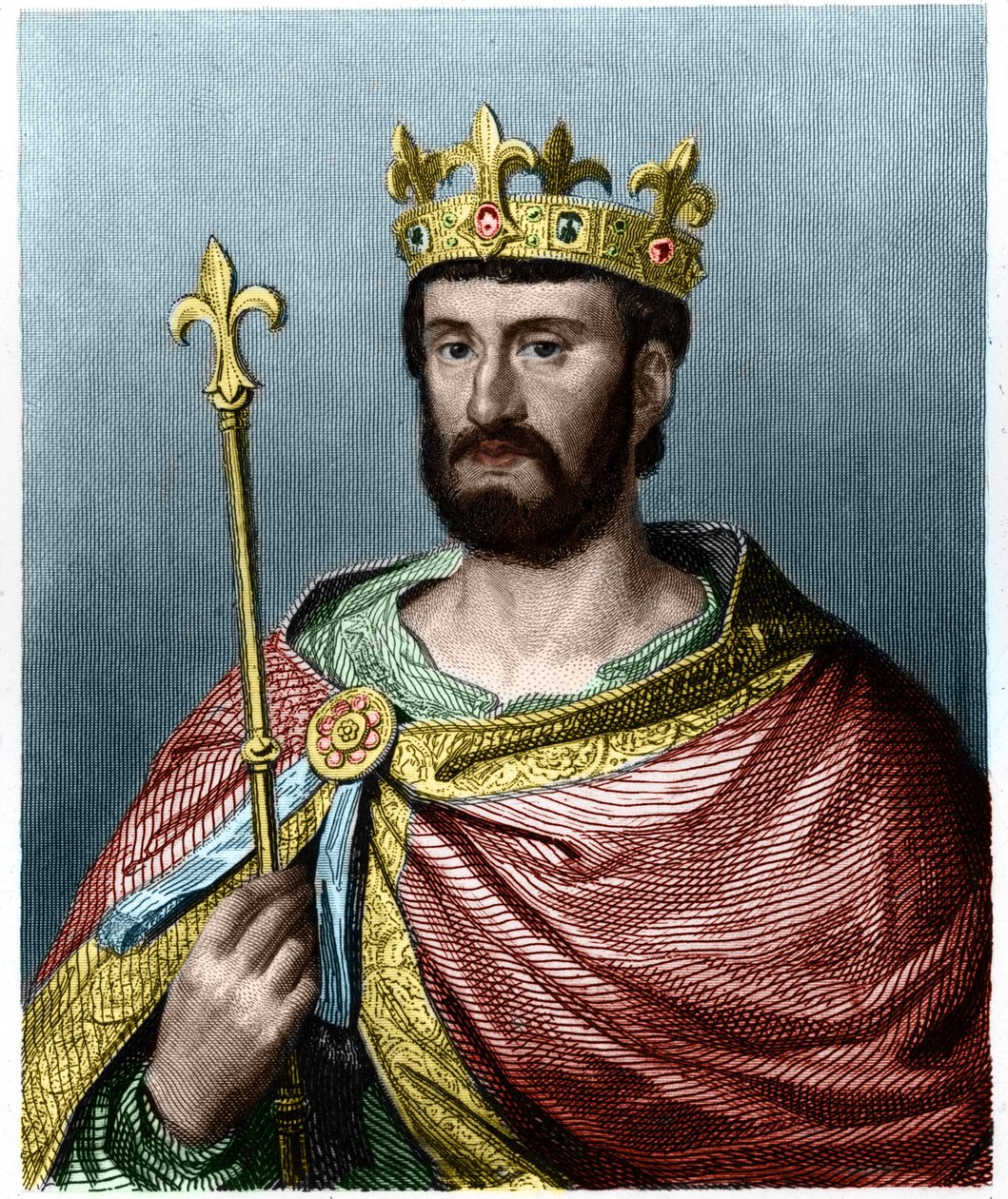 Porträtt av Filip I (1060 - 1108), kung av Frankrike - i "" Histoire des Francais"" av Lavallee, gravyr, sd. av French School