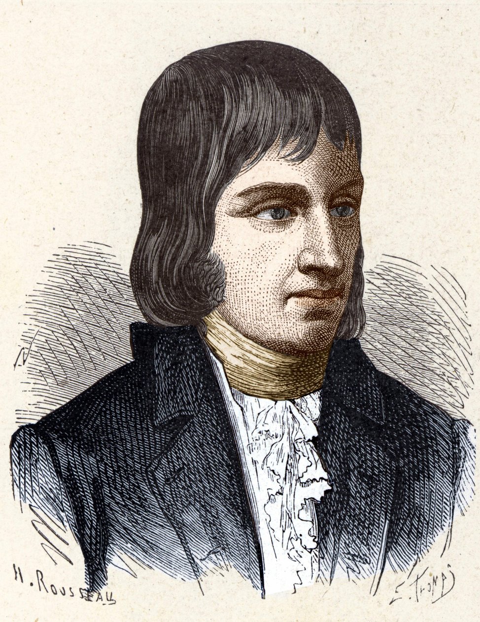 Porträtt av Philippe Lebon (1769 - 1804), fransk ingenjör och kemist (uppfinnare av gasbelysning) - i "" Album de la Science; berömda vetenskapsmän; Stora upptäckter””” 1896. av French School