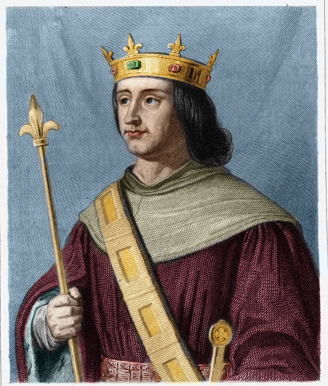 Porträtt av Philippe VI de Valois (1294 - 1350), kung av Frankrike - i "" Histoire des Francais"" av Lavallee, gravyr, sd. av French School