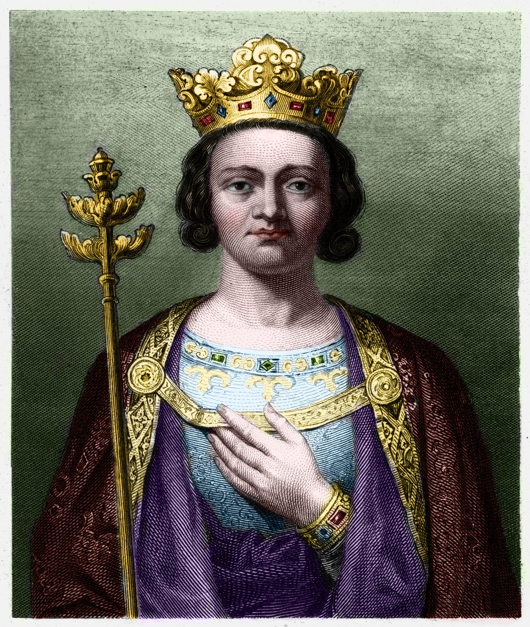 Porträtt av Philippe V den Långe (1294 - 1322), kung av Frankrike - i "" Histoire des Francais"" av Lavallee, gravyr, sd. av French School