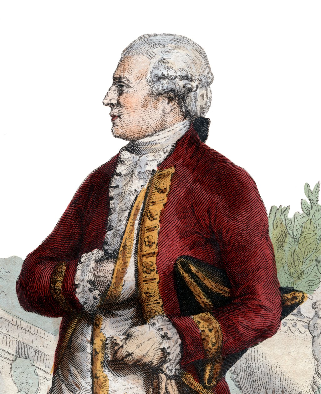 Porträtt av Pierre Augustin Caron de Beaumarchais (1732-1799), fransk urmakare, uppfinnare, musiker, diplomat och författare. av French School