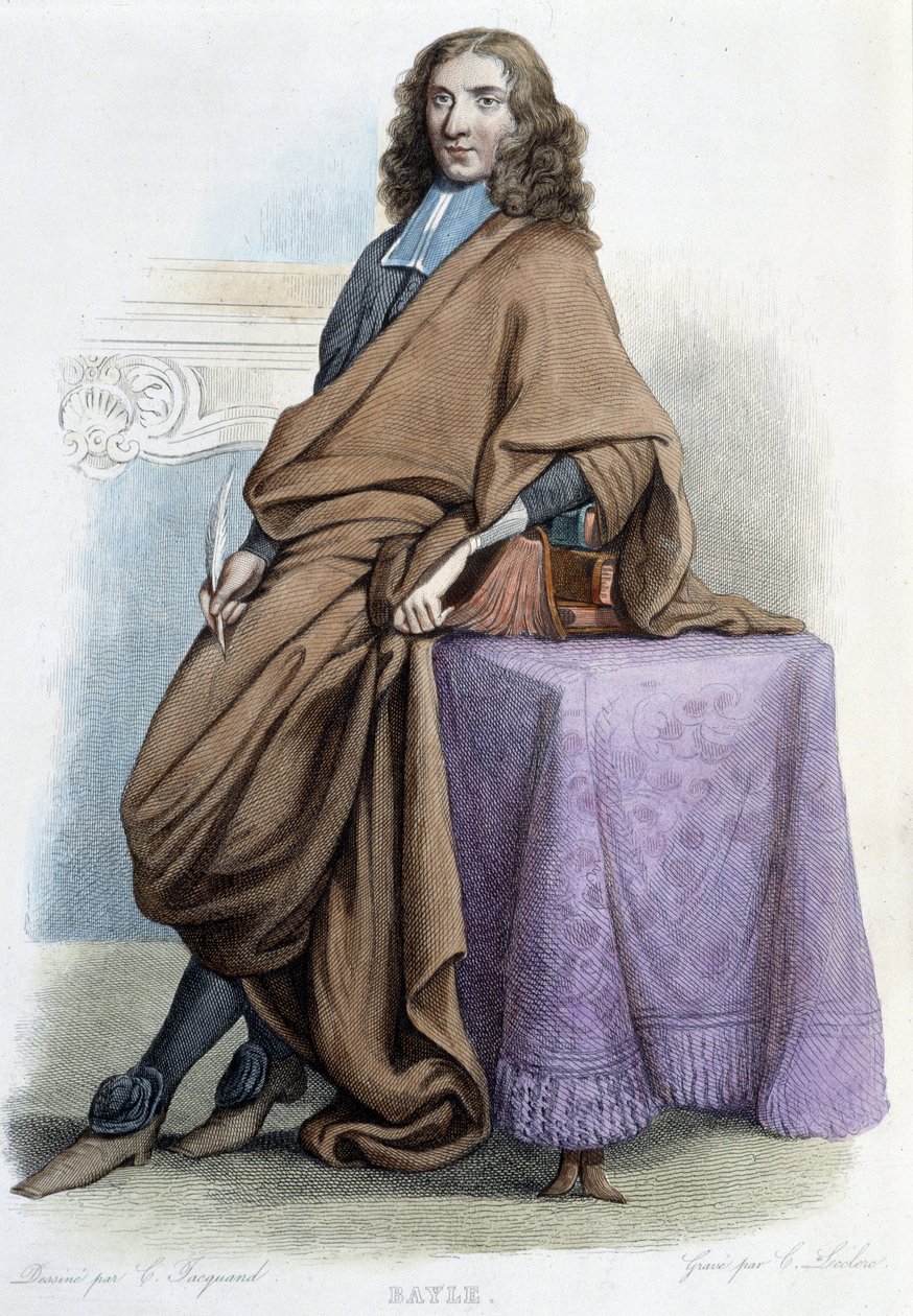Porträtt av Pierre Bayle, fransk filosof och författare (1647-1706) - i "" Le Plutarque francais", av Mennechet av French School