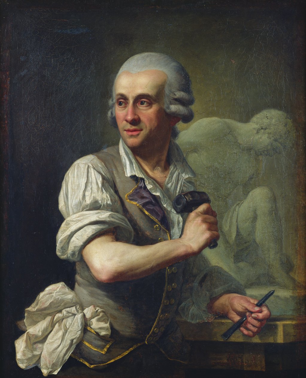 Porträtt av Pierre Julien (1731-1804) på jobbet, ca 1770 av French School