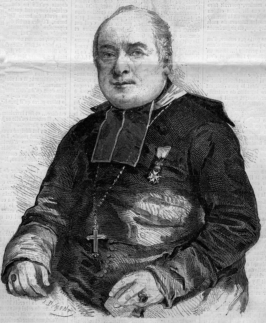 Porträtt av Pierre Louis Coeur (1805-1860), biskop av Troyes. Gravyr i "" Le Monde Illustré"" nr 184 av 20 oktober 1860. av French School
