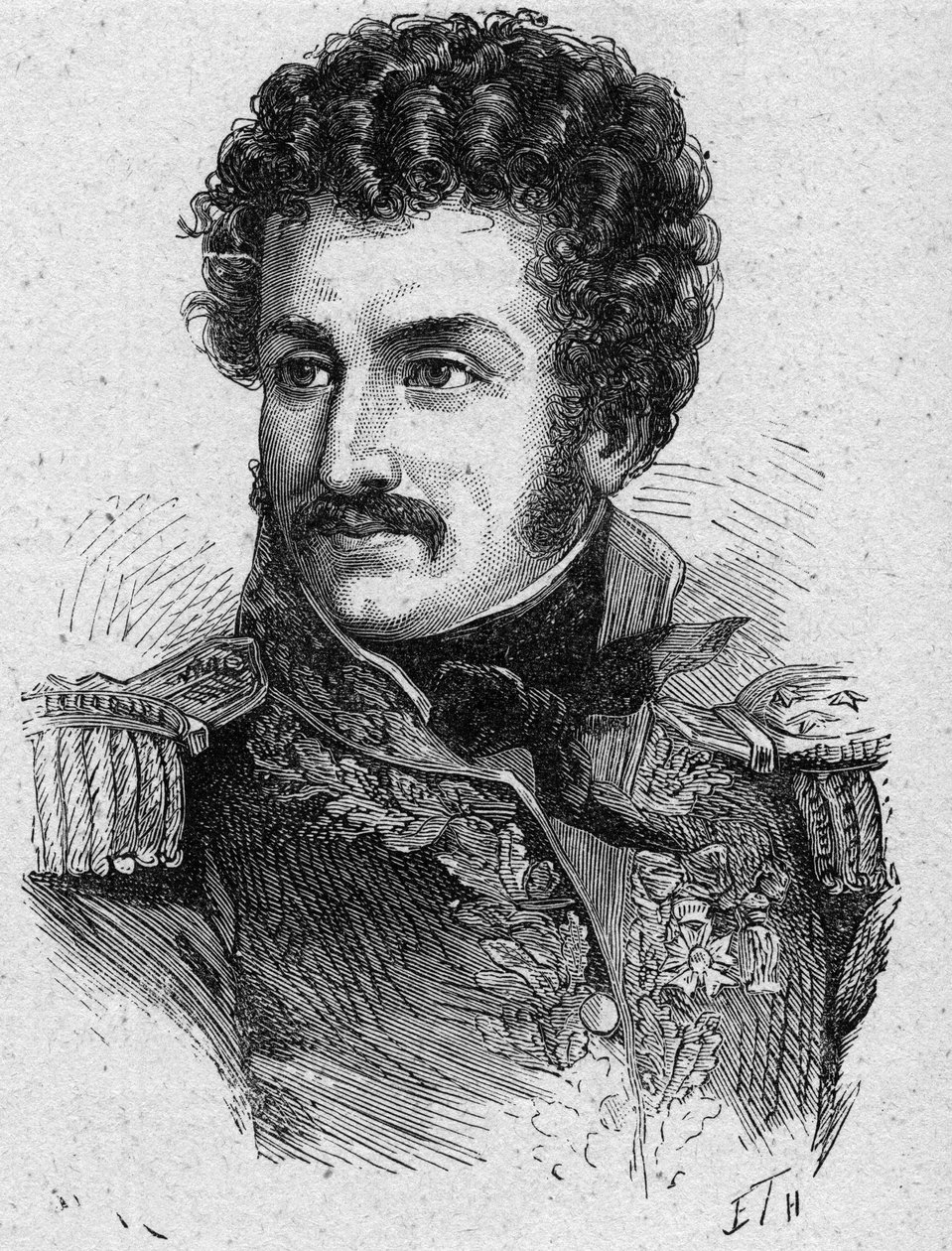 Porträtt av Pierre Yriex (Pierre Yrieix) Daumesnil (1776-1832), fransk general under det första imperiet och restaureringen - Gravyr 1889 - Privat samling av French School