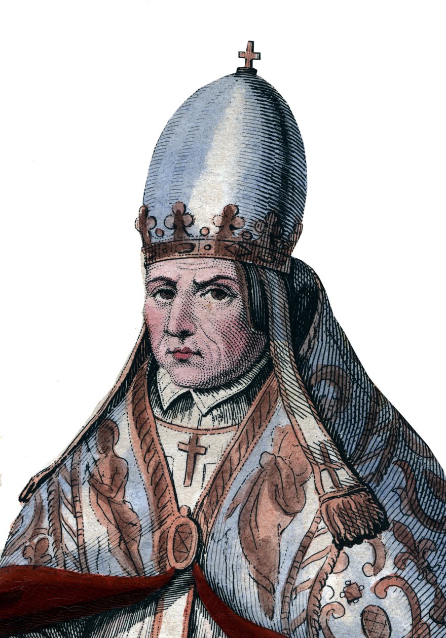 Porträtt av påven Sylvester II (eller Silvester II) (ca 938-1003). av French School