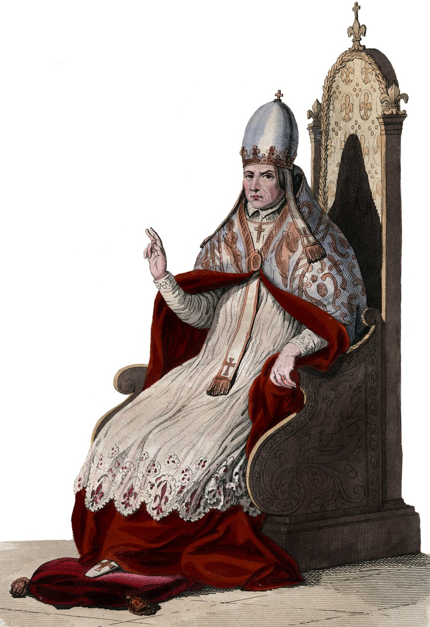 Porträtt av påven Sylvester II (eller Silvester II) (ca 938-1003). av French School