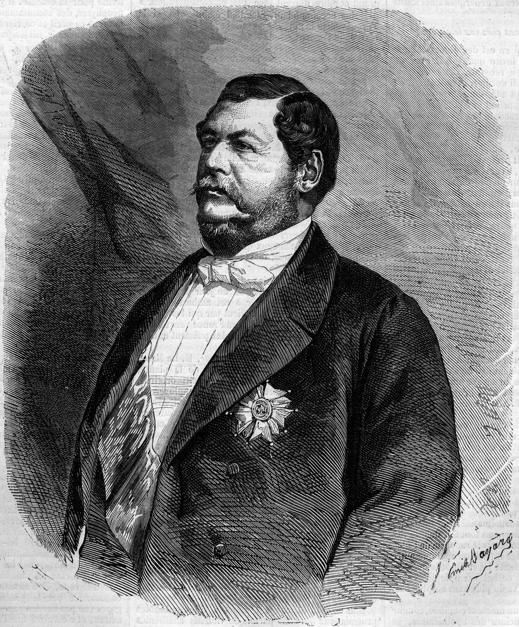 Porträtt av prins Lucien Murat (Napoleon Lucien Charles) (1803-1878), son till Joachim Murat. Gravyr i "" Le Monde Illustré"" nr 208 av den 6 april 1861. av French School