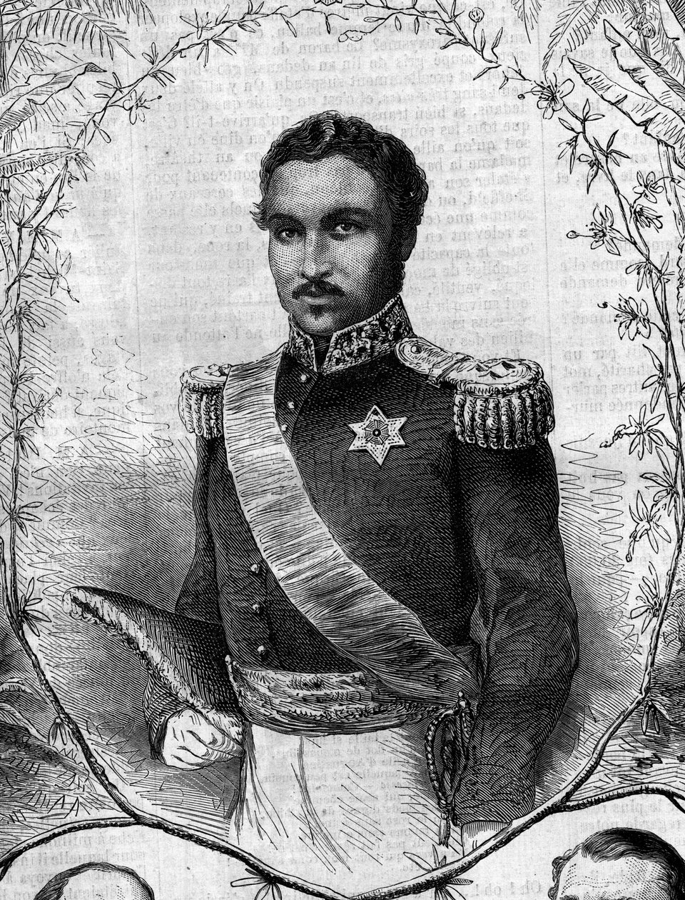 Porträtt av Radama II (1829-1863), kung av Madagaskar. Gravyr i "" Le Monde Illustré"" nr 268 av 31 maj 1862. av French School
