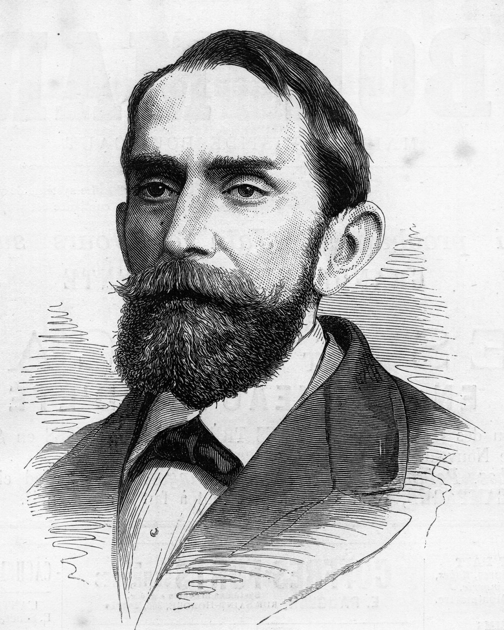 Porträtt av Rafael Wenceslao Nunez Moledo (1825-1894), Colombias president. Gravyr i "" Den illustrerade världen"" nr 1210 av 5 juni av French School