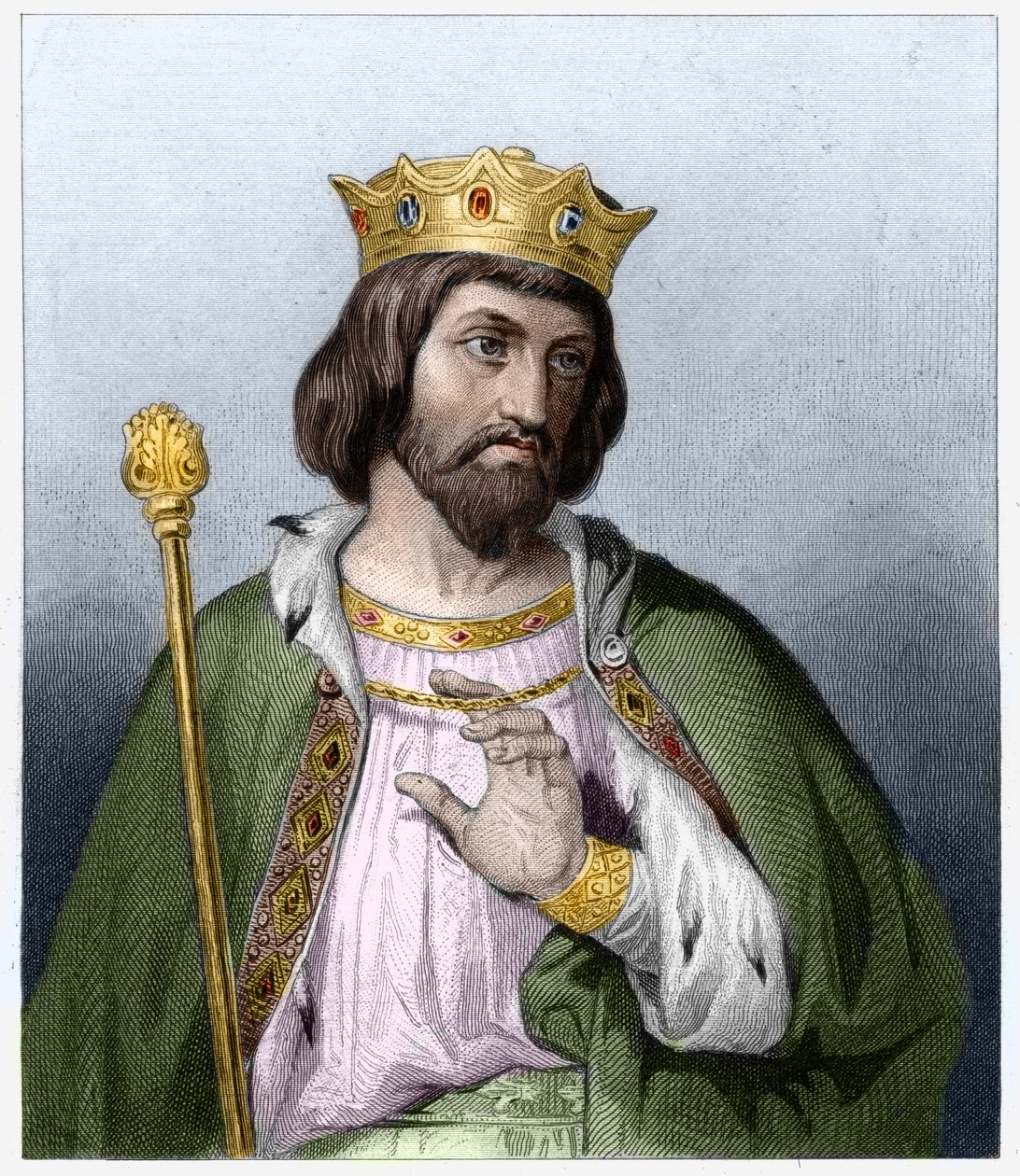 Porträtt av Robert II den fromme (ca 972 - 1031), kung av Frankrike - i "Histoire des Francais"" av Lavallee, gravyr, sd. av French School