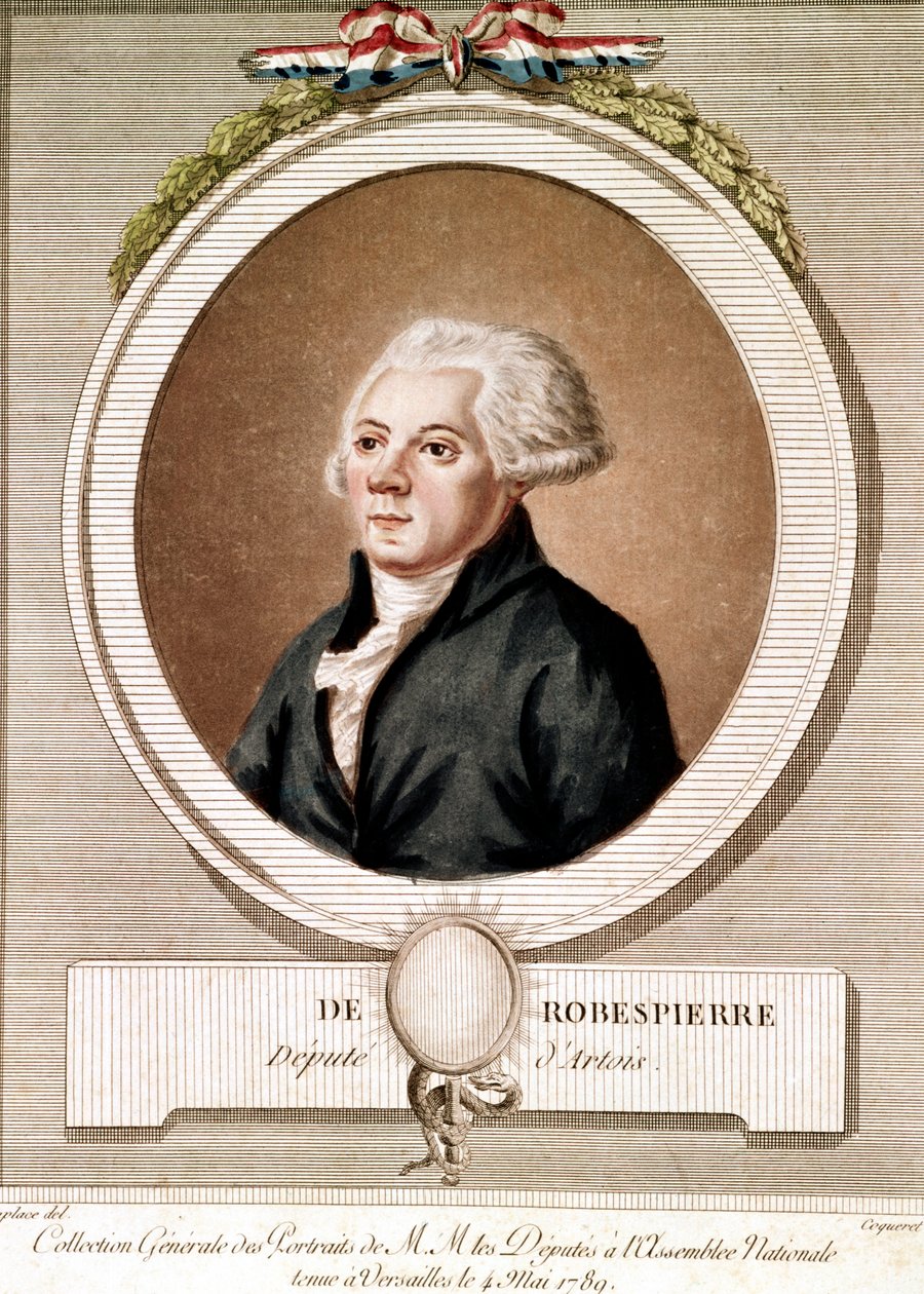 Porträtt av Robespierre (gravyr) - Porträtt av Maximilien Robespierre i medaljong i serien des portraits des deputes på Assembllee Nationale som hölls i Versailles den 4/05/1789 av French School