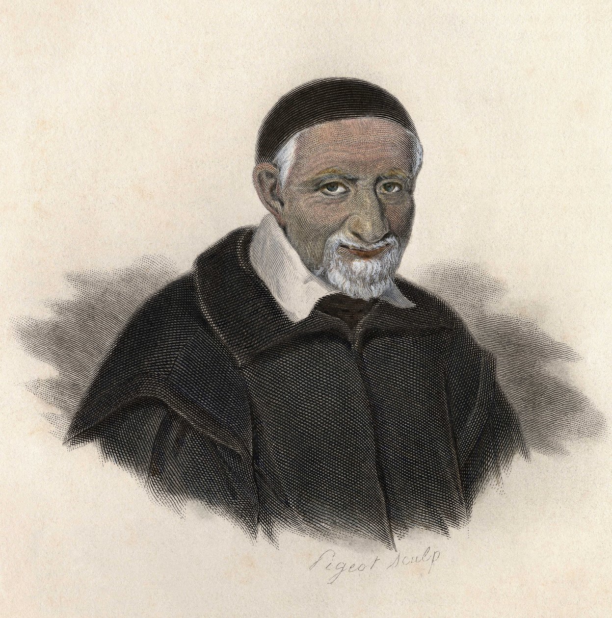 Porträtt av Saint Vincent de Paul (1581-1660), fransk präst och amonier. i "Porträtt av användbara män" av French School
