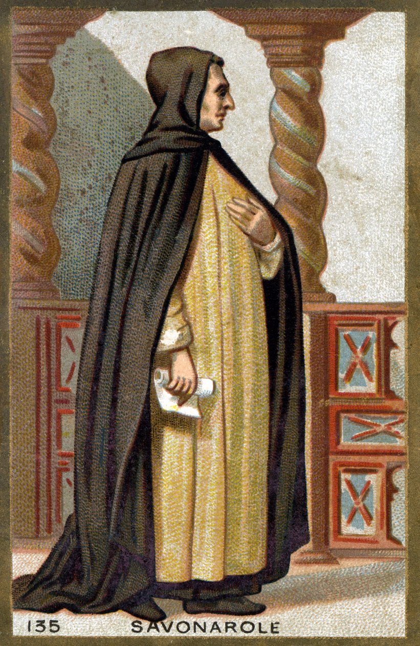 Porträtt av Savonarola (1452-1498) Girolamo Savonarola. Kromolitografi från slutet av 1800-talet. av French School