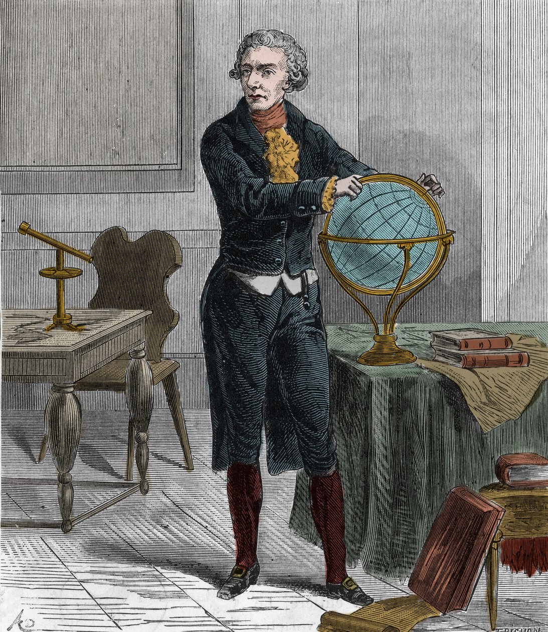 Porträtt av Sir Friedrich Wilhelm Herschel (1738-1822), brittisk tysk astronom och fysiker - Porträtt av William Herschel tyskfödd brittisk astronom - Gravyr i "" Vetenskaper som är tillgängliga för alla - populär fysik och kemi"" av Alexis Clerc - av French School