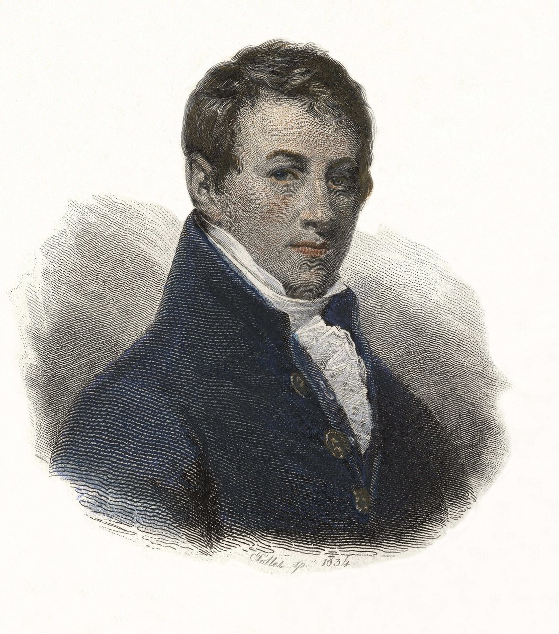 Porträtt av Sir Humphry Davy (1778-1829), engelsk kemist och fysiker. i "Portraits des Hommes Useful" av French School
